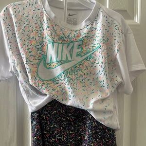 Nike skort shirt 6x 6/7 lg sprinkles confetti black white short sleeve summer